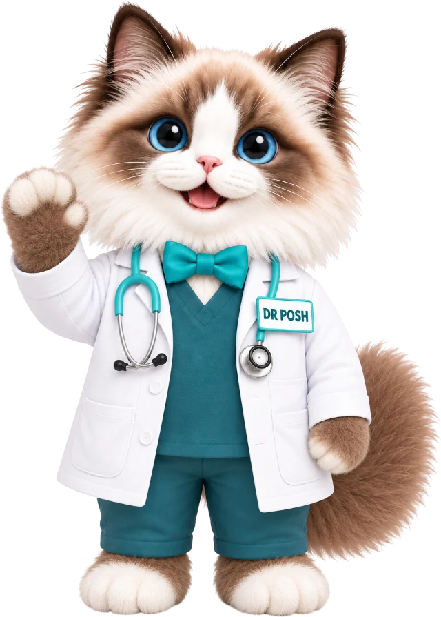 Dr. Posh, our mascot, waving hello